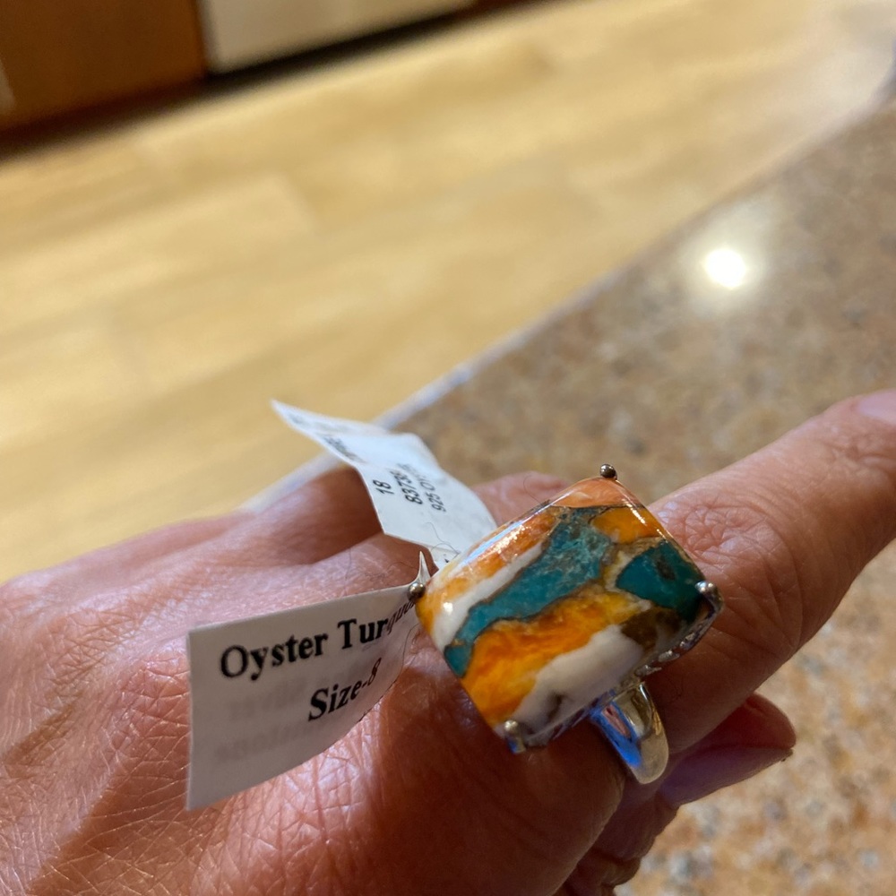 Oyster turquoise ring. Made in India. 925 Sterling Silver. Genuine gemstone.